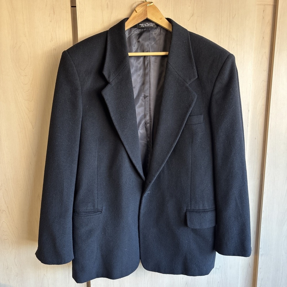 Vtg Christian Aujard Mens Camel Hair 1-Button Sport Coat Jacket Blazer 42R Black